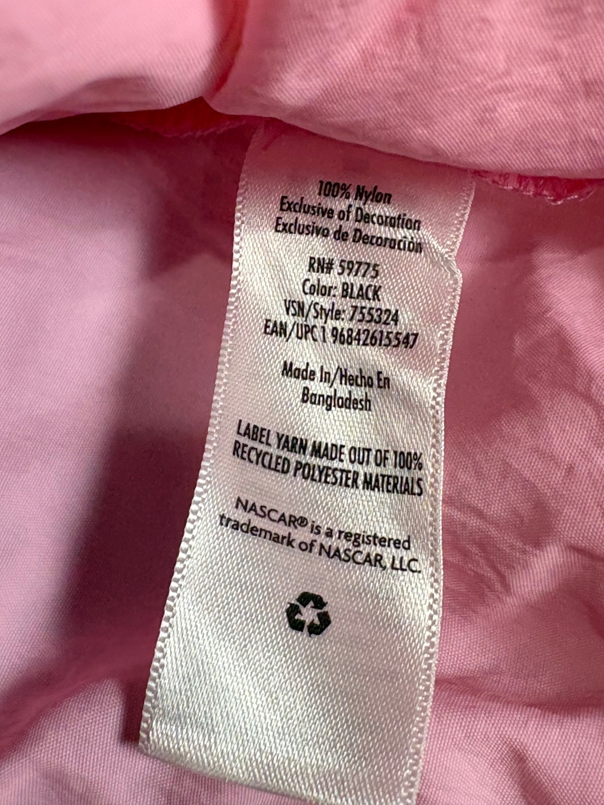 Justice x NASCAR Girls Half Zip Windbreaker Jacket Pink Black S 7/8 NWT — photo 7