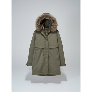 RISISSIDA Women's Olive Green Faux Fur Hooded Winter Parka Coat Size M NWT