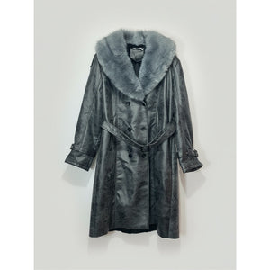 Bellivera Black Faux Leather Fur Collar Belted Trench Coat XXL 2XL NWT