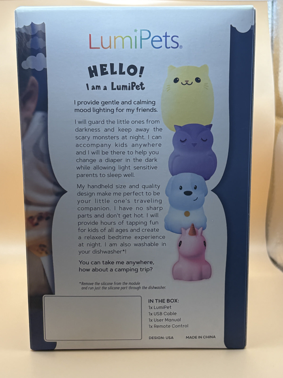LumiPets Bear LED Night Light Remote 9 Color USB Rechargeable New 1809