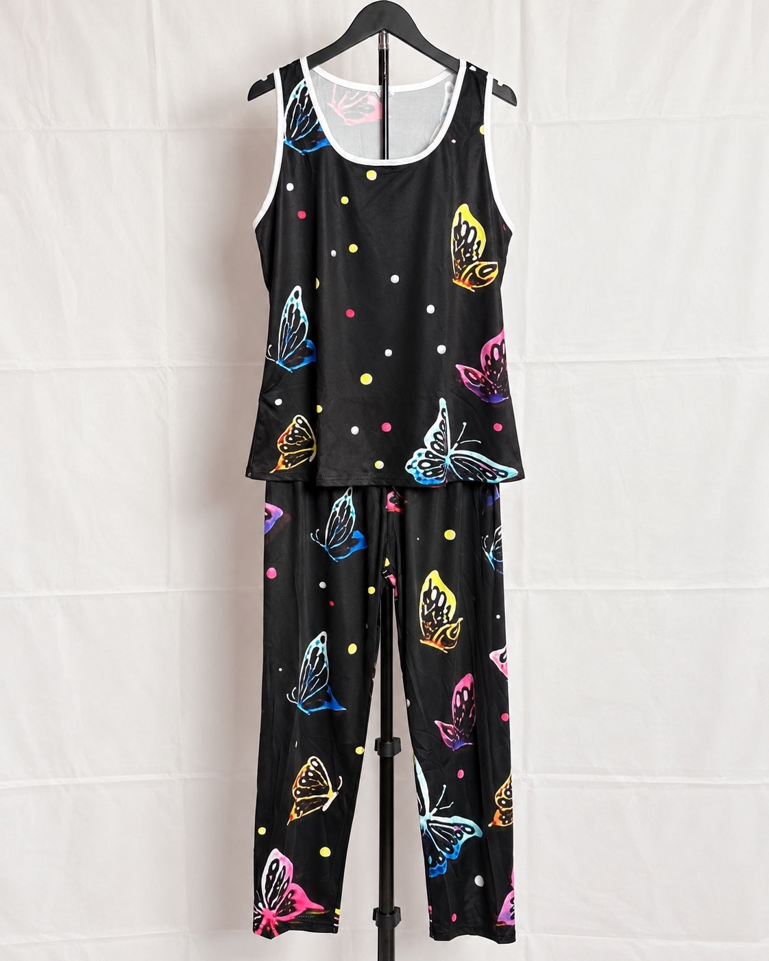 Women’s XL Black Butterfly Print Tank Top Leggings 2 Piece Matching Set