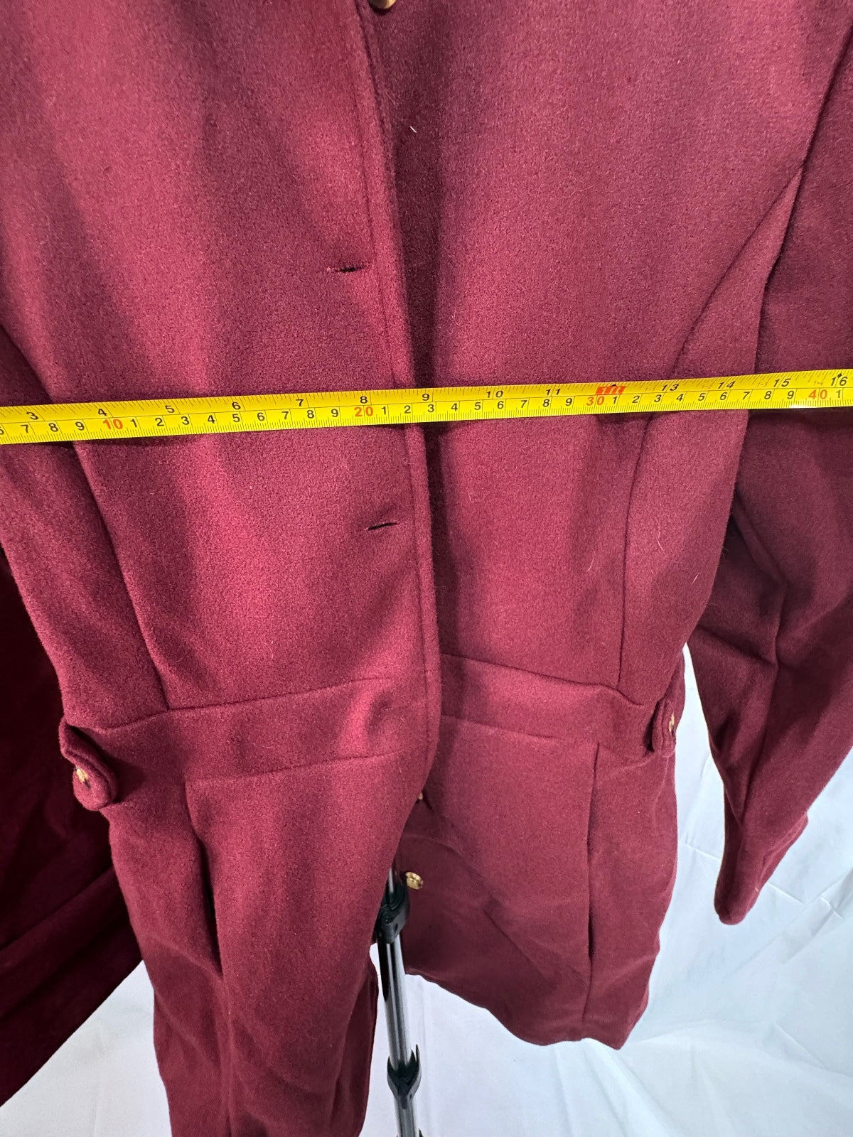 Women’s Burgundy Tailored Coat Gold Buttons Size Large Long Sleeve Jacket