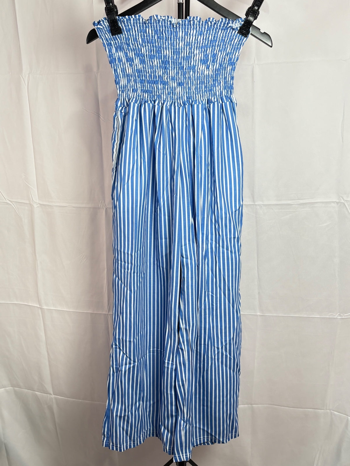 Women’s XL Blue White Striped Smocked Waist Wide Leg Pants Coastal Boho