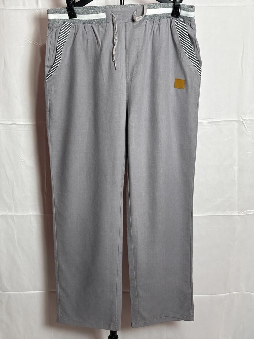 Women’s Gray Cotton Linen Drawstring Pants XL Elastic Waist Casual Lightweight