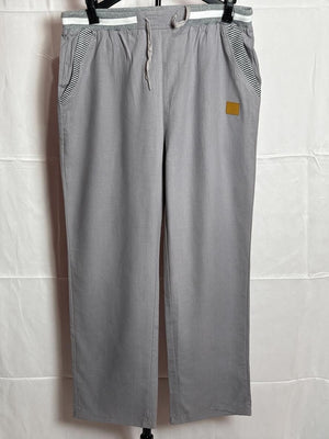 Women’s Gray Cotton Linen Drawstring Pants XL Elastic Waist Casual Lightweight