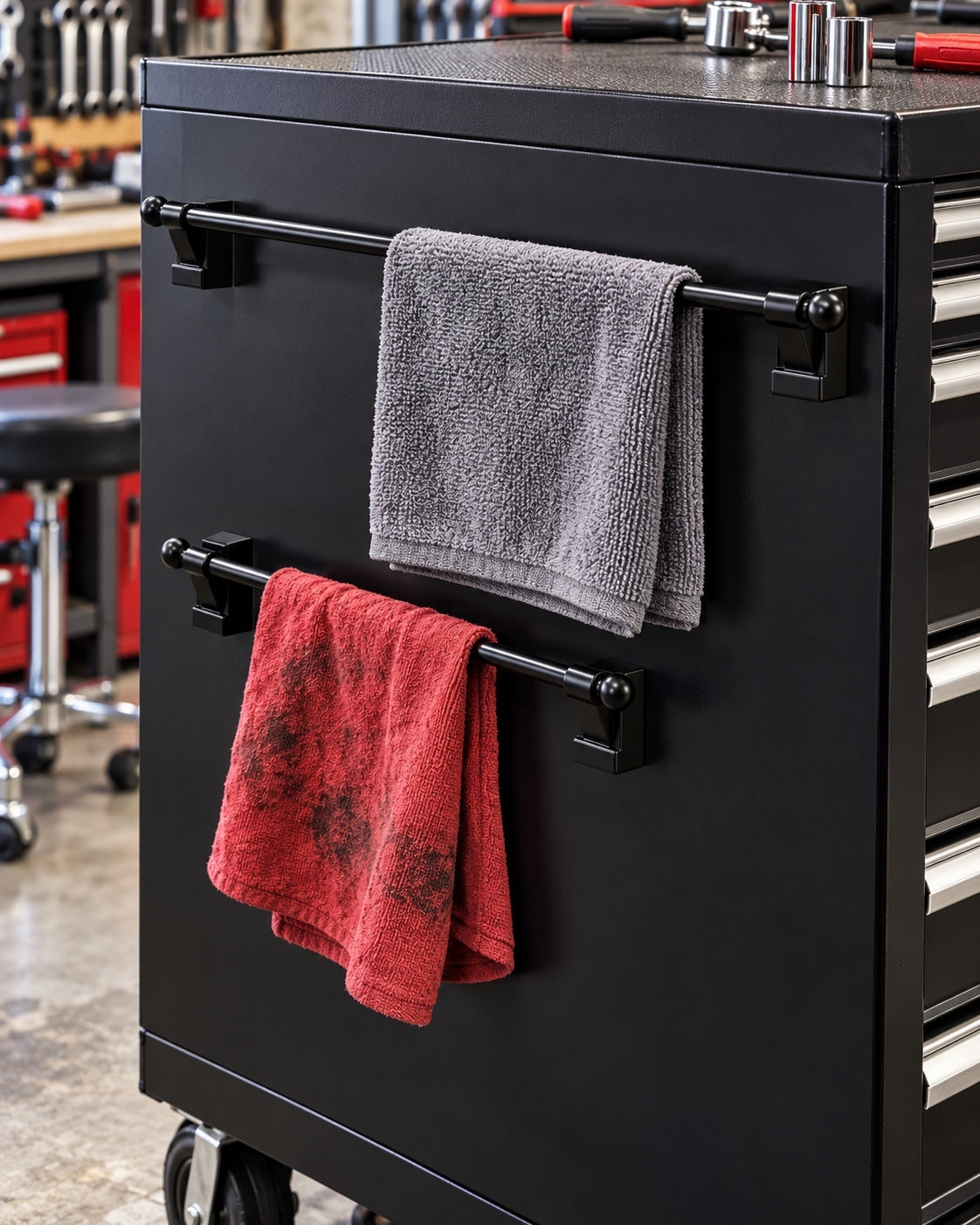 Adjustable Magnetic Towel Bars Set of 2 Black Fridge Toolbox No Drill