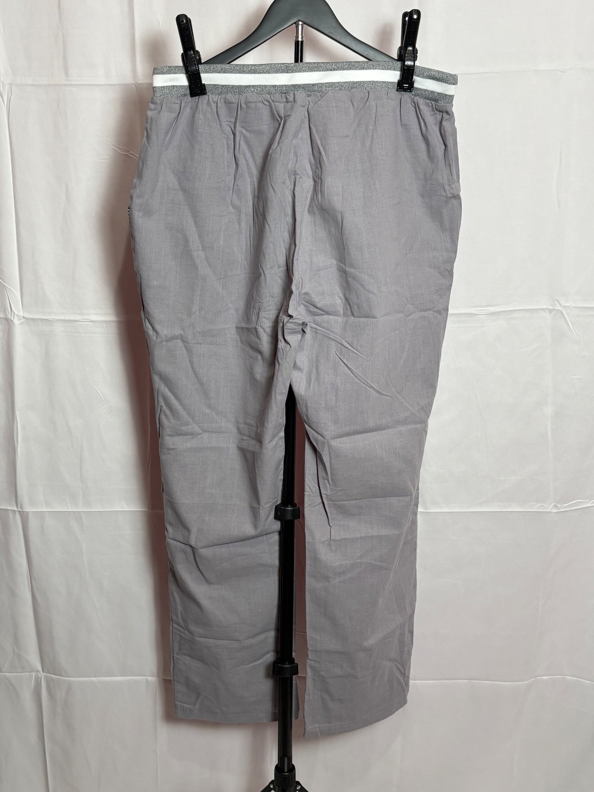 Women’s Gray Cotton Linen Drawstring Pants XL Elastic Waist Casual Lightweight