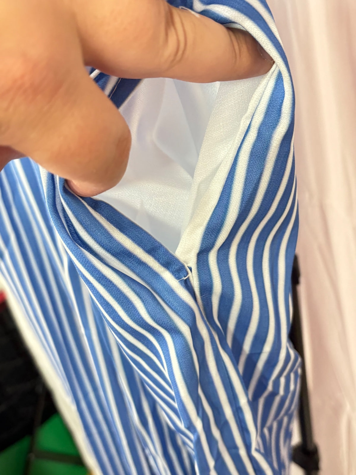 Women’s XL Blue White Striped Smocked Waist Wide Leg Pants Coastal Boho