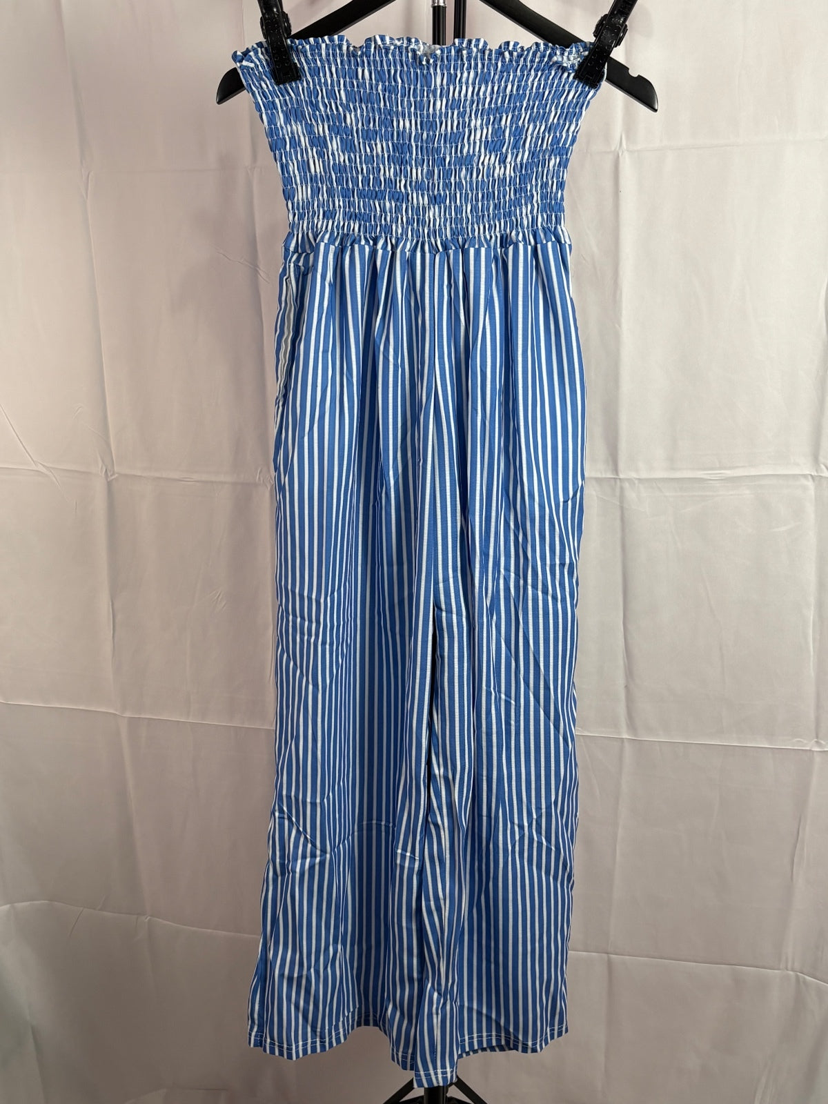 Women’s XL Blue White Striped Smocked Waist Wide Leg Pants Coastal Boho