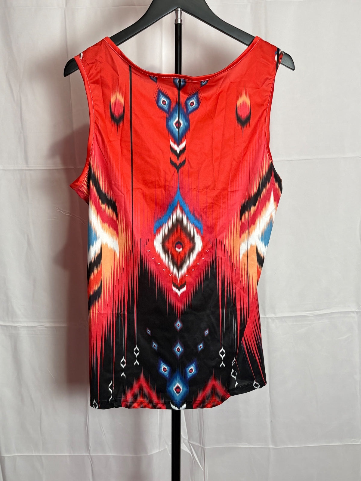 Women’s XL Red Black Blue Geometric Print Ring Strap Sleeveless Top