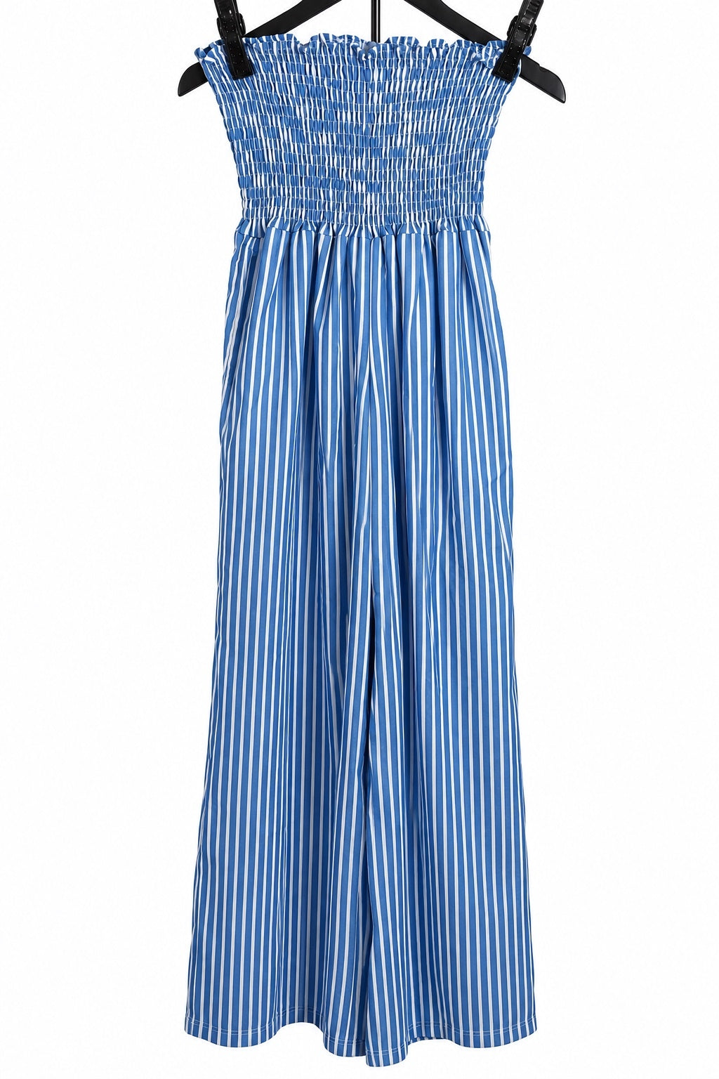 Women’s XL Blue White Striped Smocked Waist Wide Leg Pants Coastal Boho