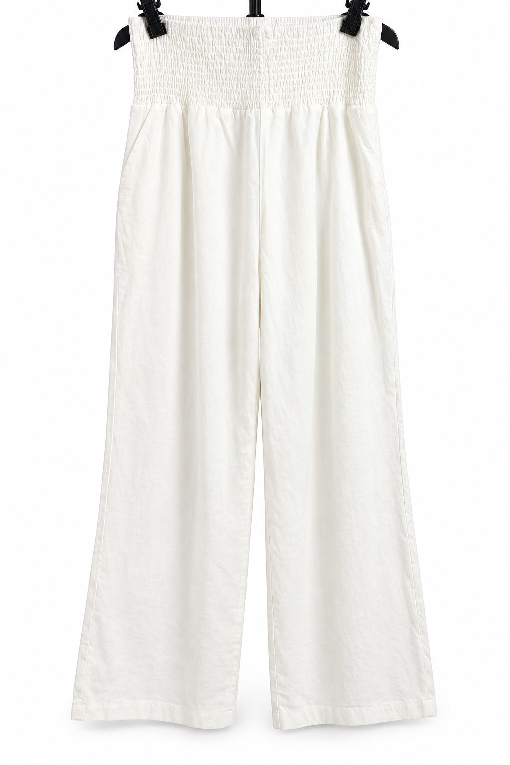 Women’s XL White Smocked Waist Wide Leg Pants Pull On Flowy Boho
