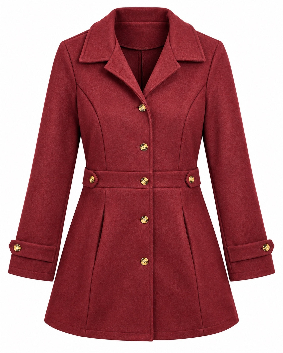 Women’s Burgundy Tailored Coat Gold Buttons Size Large Long Sleeve Jacket