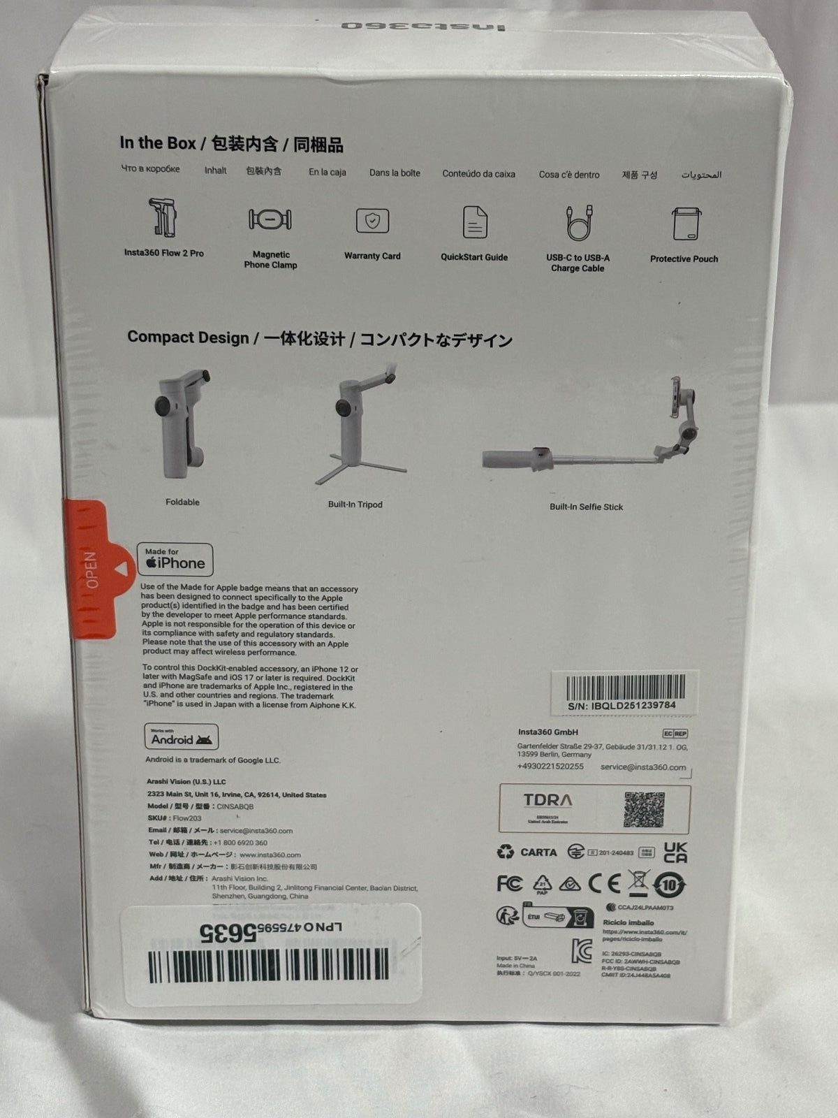 Insta360 Flow 2 Pro Smartphone Gimbal Stabilizer Stone Gray New Sealed