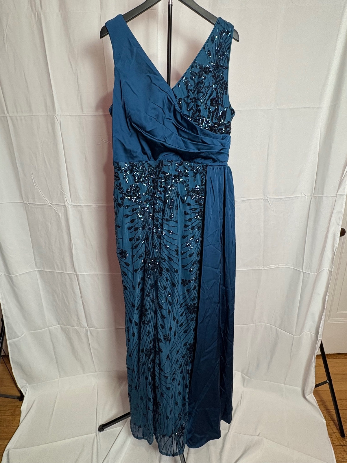 Blue Plum Peacock Blue Sequin Maxi Dress XXL Formal Evening Gown LY2820