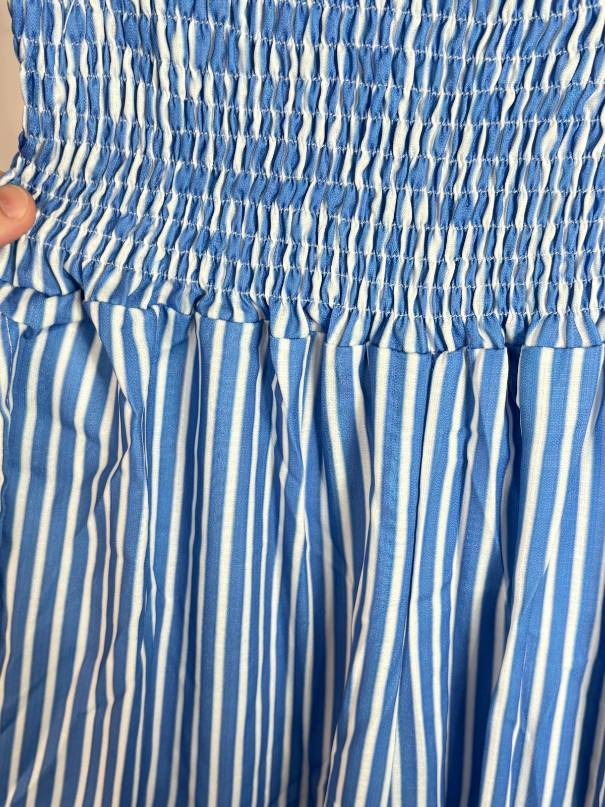 Women’s XL Blue White Striped Smocked Waist Wide Leg Pants Coastal Boho
