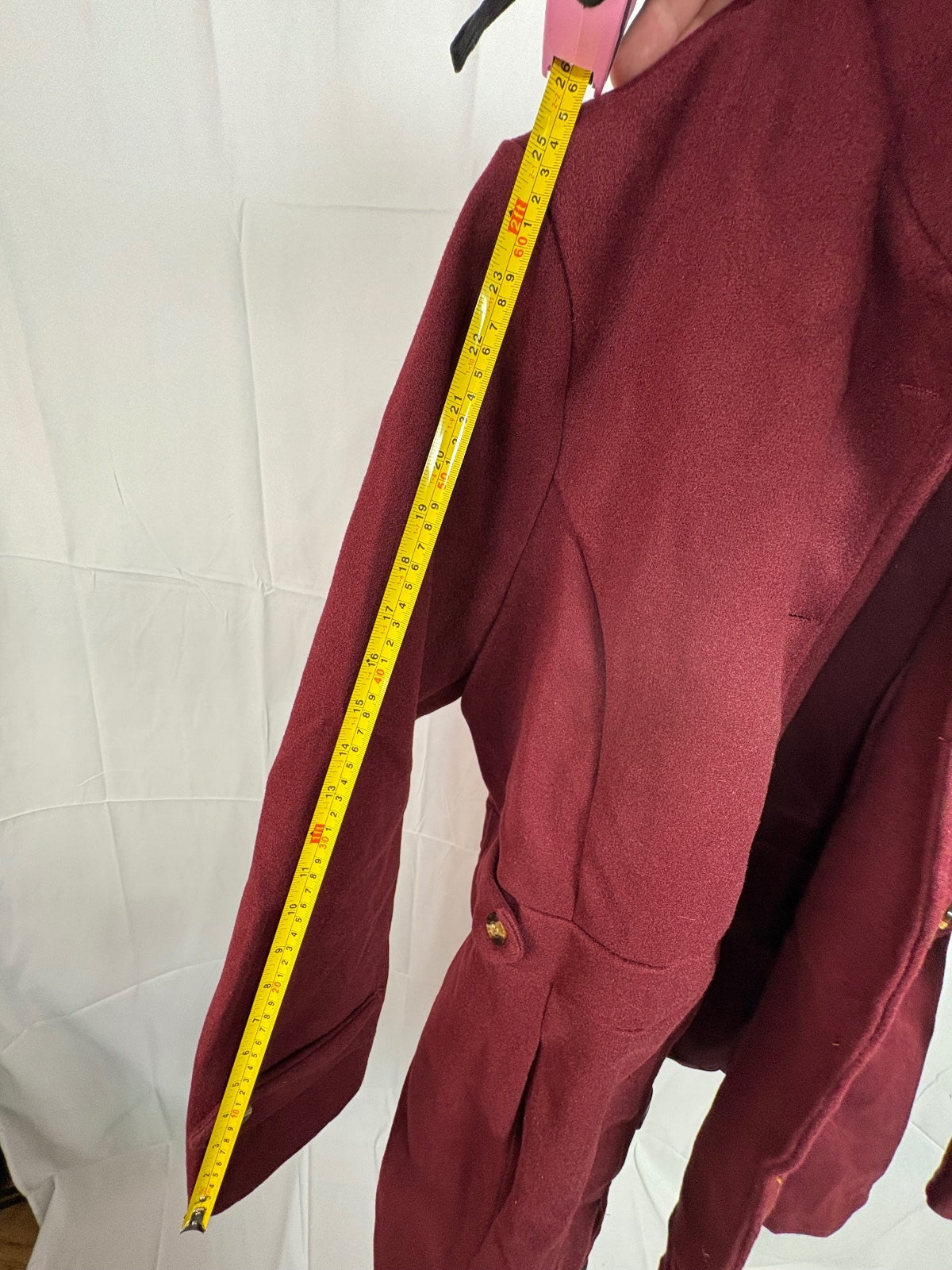 Women’s Burgundy Tailored Coat Gold Buttons Size Large Long Sleeve Jacket