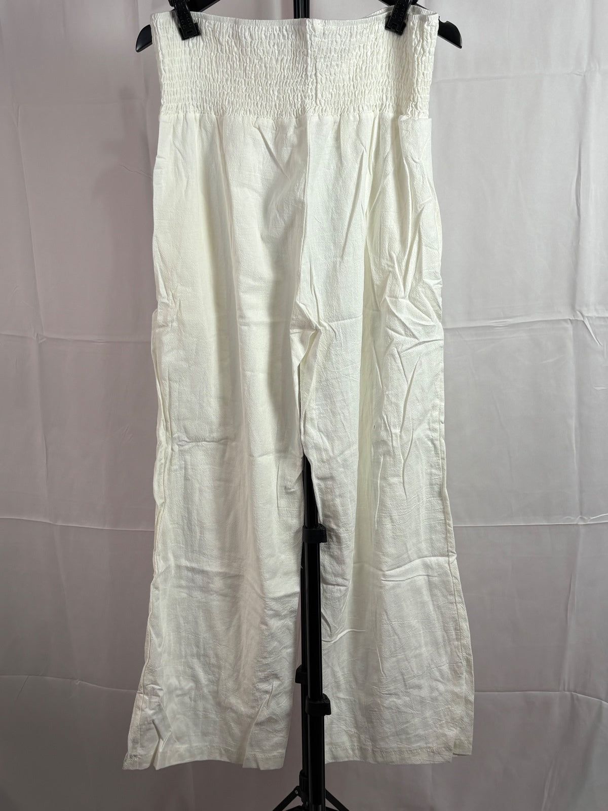 Women’s XL White Smocked Waist Wide Leg Pants Pull On Flowy Boho