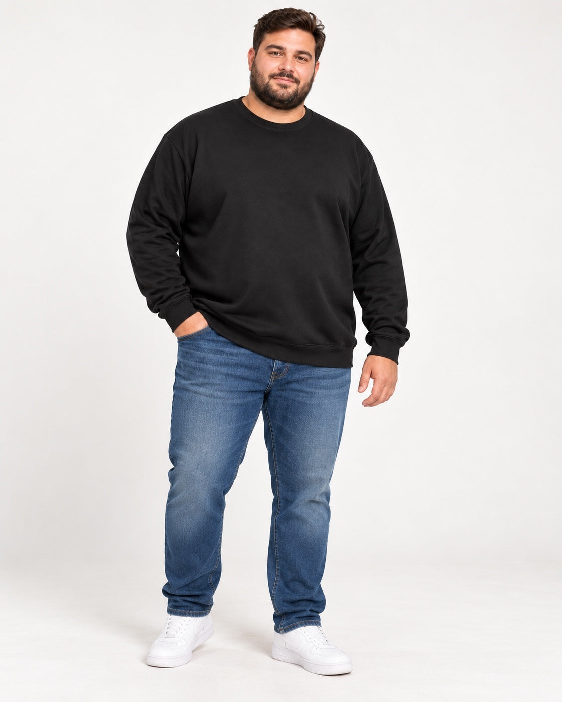 Men’s 3XL Black Crewneck Sweatshirt Plain Pullover Long Sleeve Basic