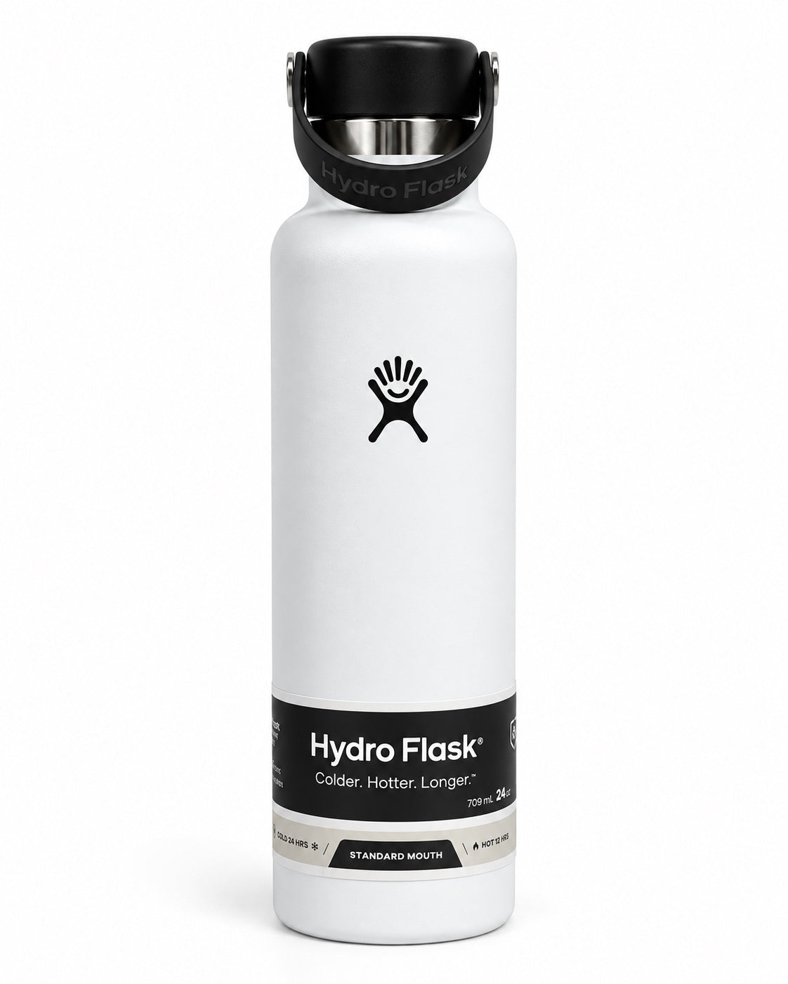Hydro Flask 24 oz Standard Mouth Water Bottle White Black Flex Cap