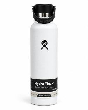 Hydro Flask 24 oz Standard Mouth Water Bottle White Black Flex Cap