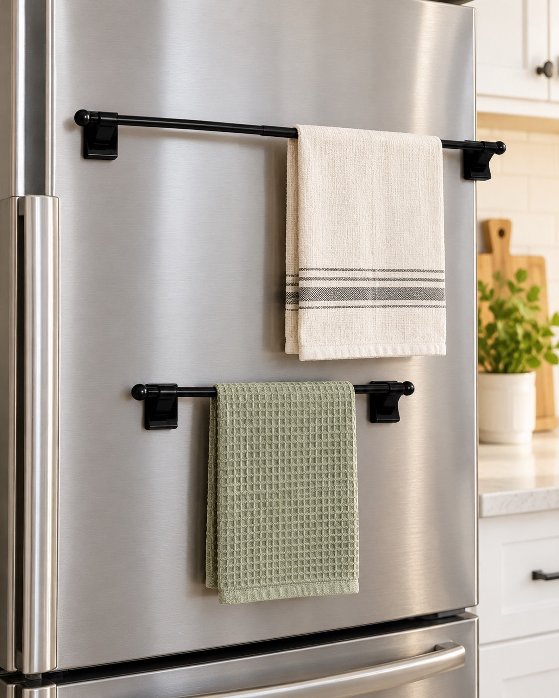 Adjustable Magnetic Towel Bars Set of 2 Black Fridge Toolbox No Drill