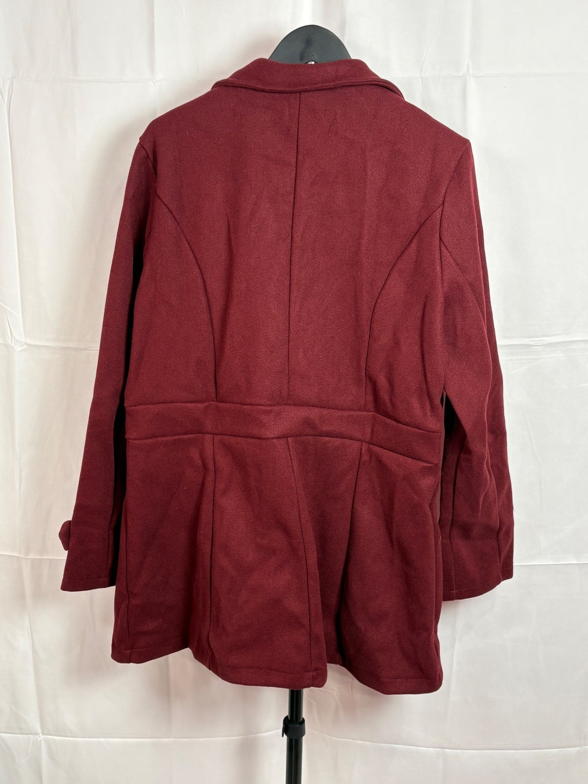 Women’s Burgundy Tailored Coat Gold Buttons Size Large Long Sleeve Jacket