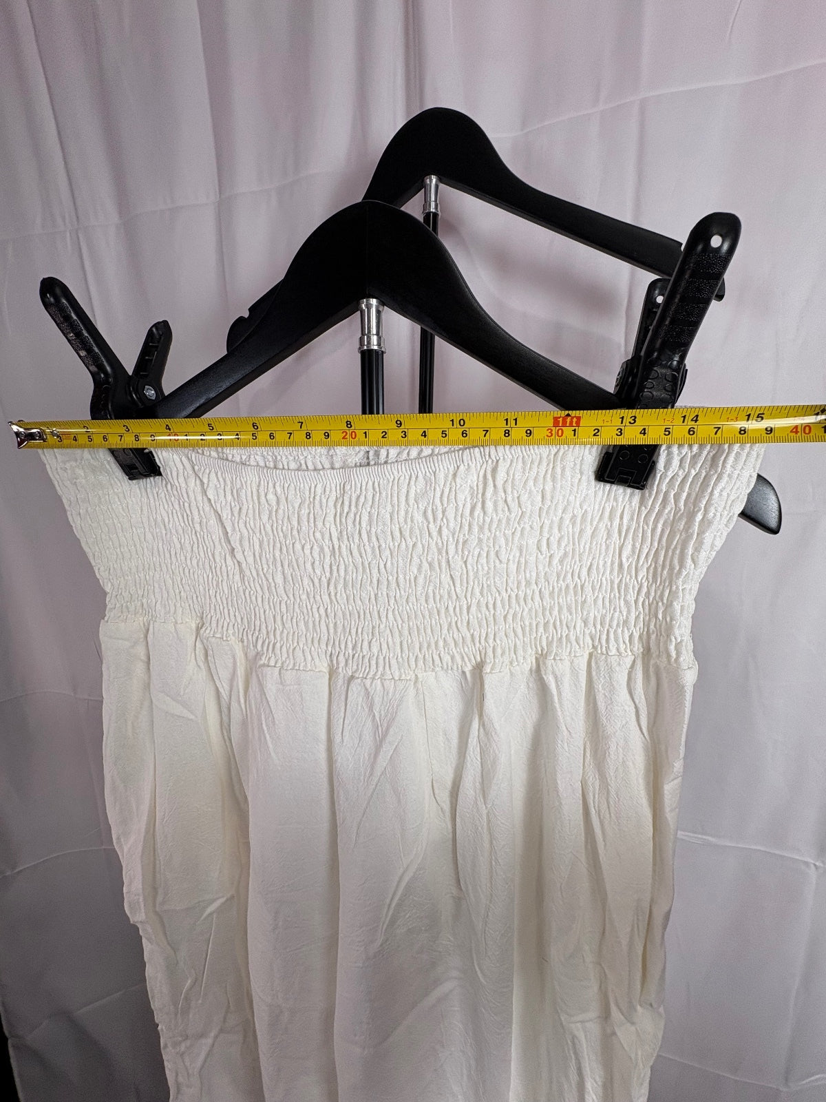 Women’s XL White Smocked Waist Wide Leg Pants Pull On Flowy Boho