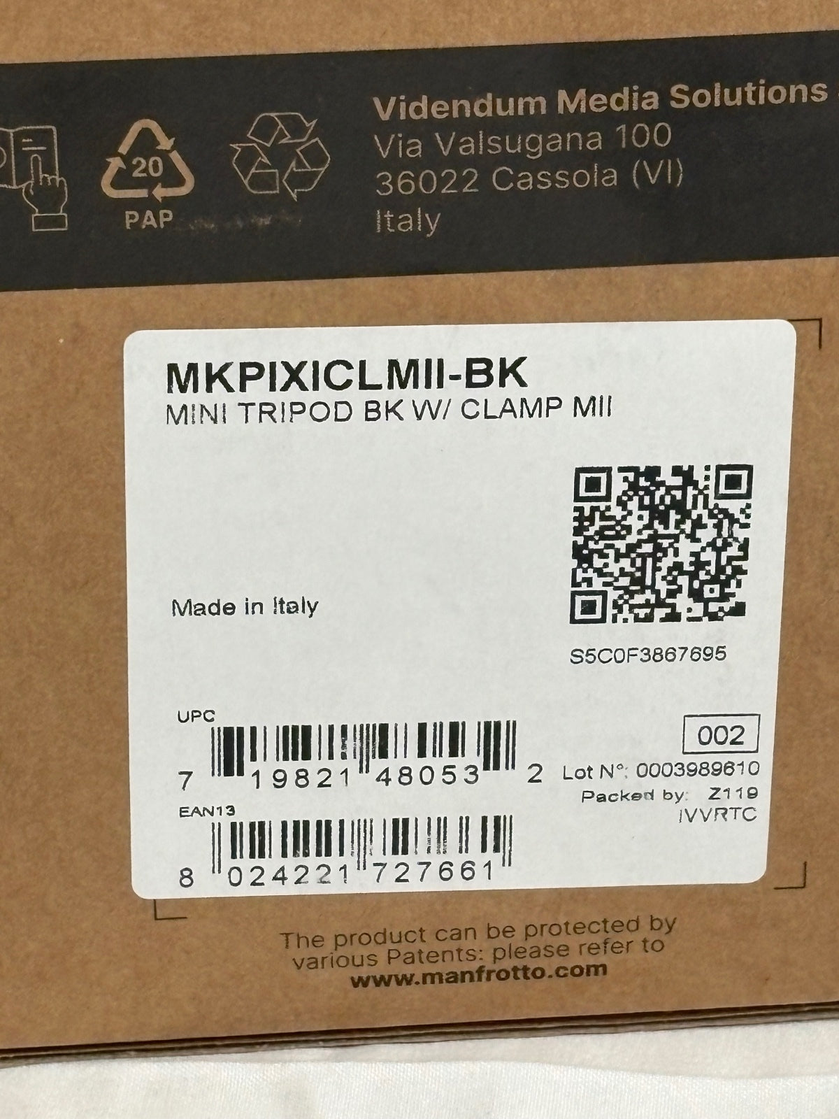 Manfrotto PIXI Smart Mini Tripod w/ Phone Clamp Black MKPIXICLMII-BK New