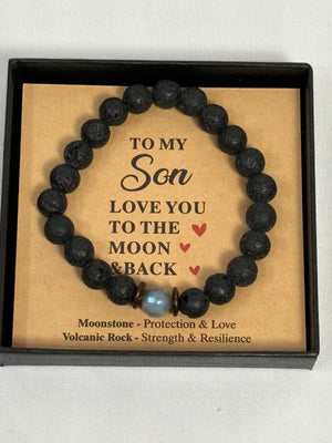 To My Son Lava Rock Moonstone Beaded Bracelet Love You Moon Back Gift Box