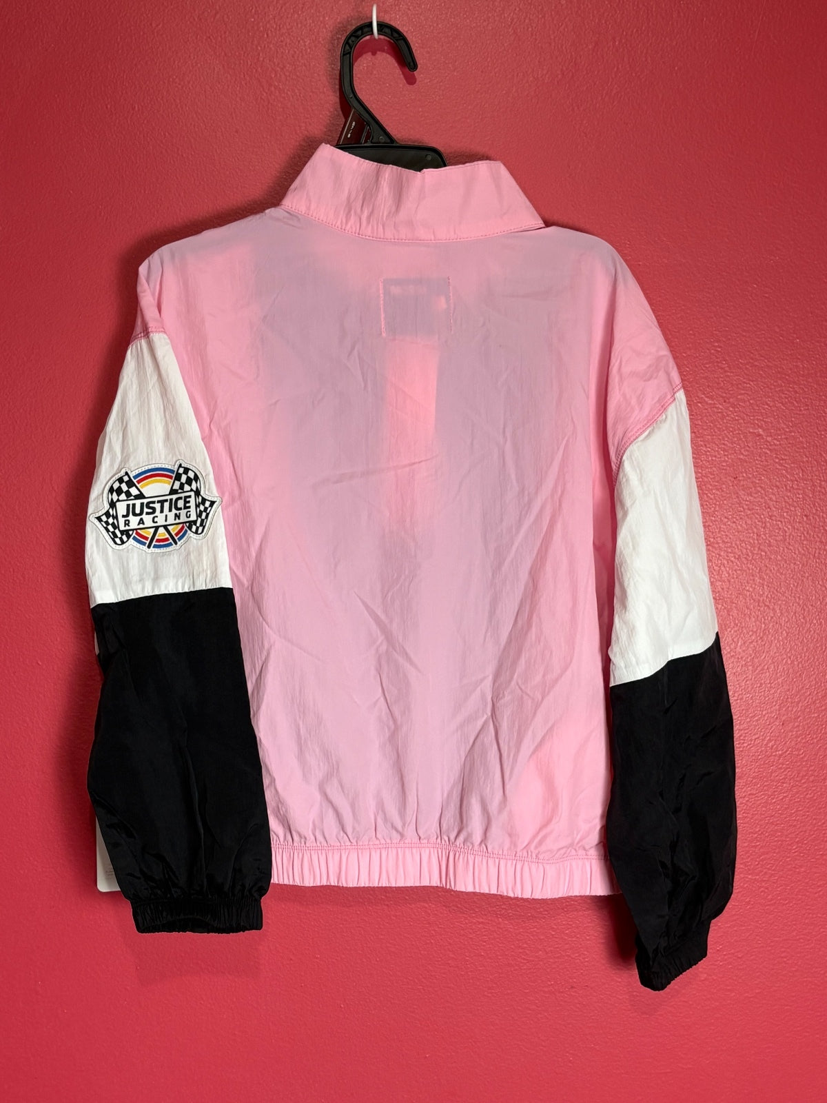 Justice x NASCAR Girls Half Zip Windbreaker Jacket Pink Black S 7/8 NWT — photo 3