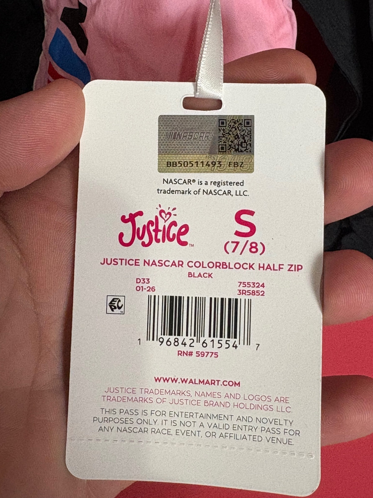 Justice x NASCAR Girls Half Zip Windbreaker Jacket Pink Black S 7/8 NWT — photo 5