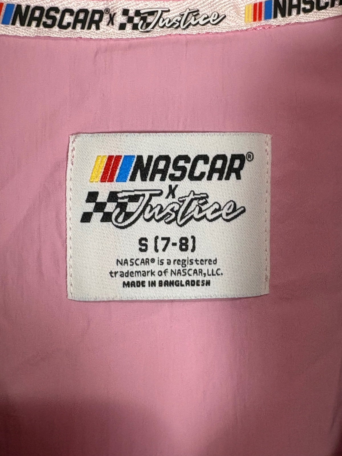 Justice x NASCAR Girls Half Zip Windbreaker Jacket Pink Black S 7/8 NWT — photo 6