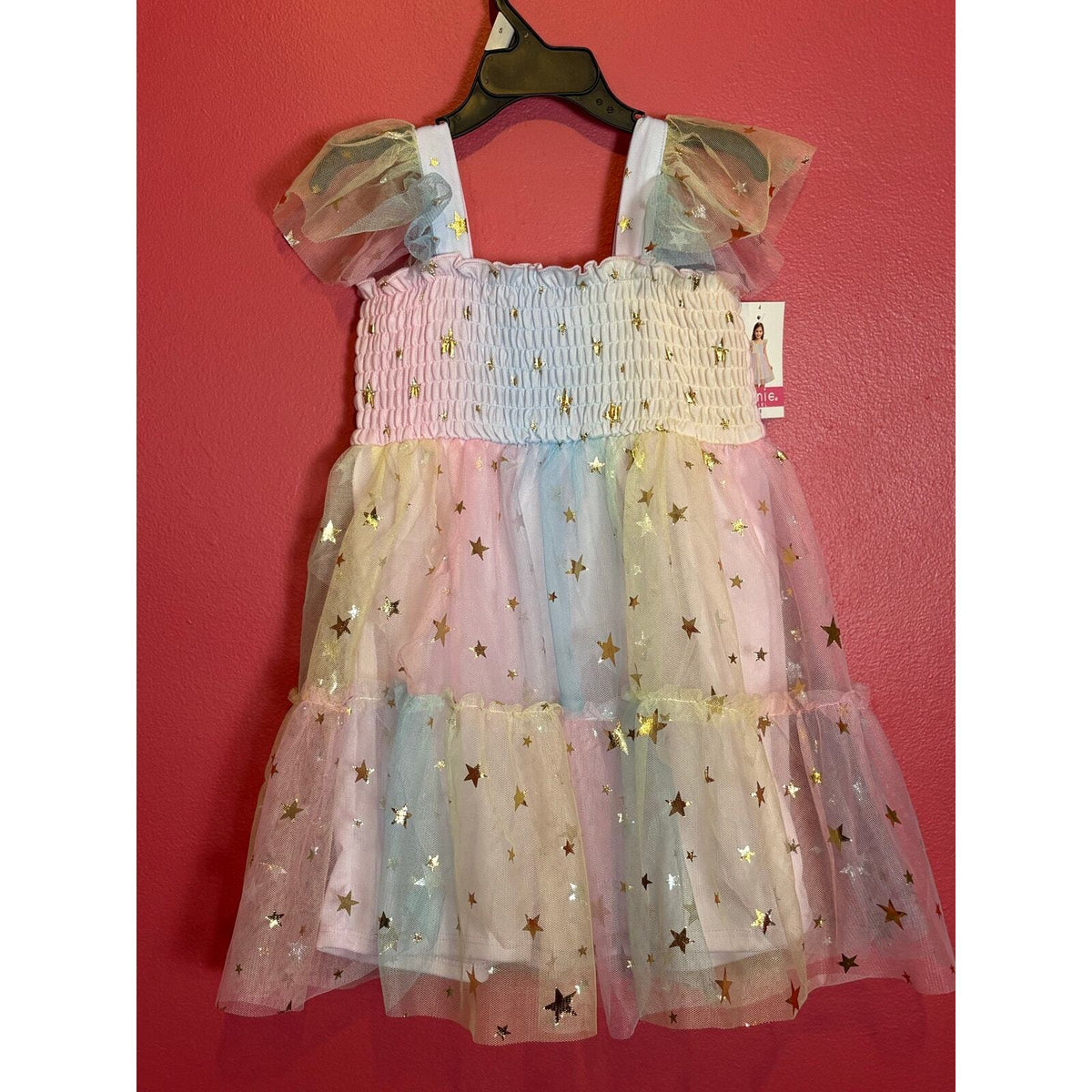 Zunie Girl Size 4 Rainbow Tulle Dress Gold Stars Pastel Party Princess NWT — photo 2