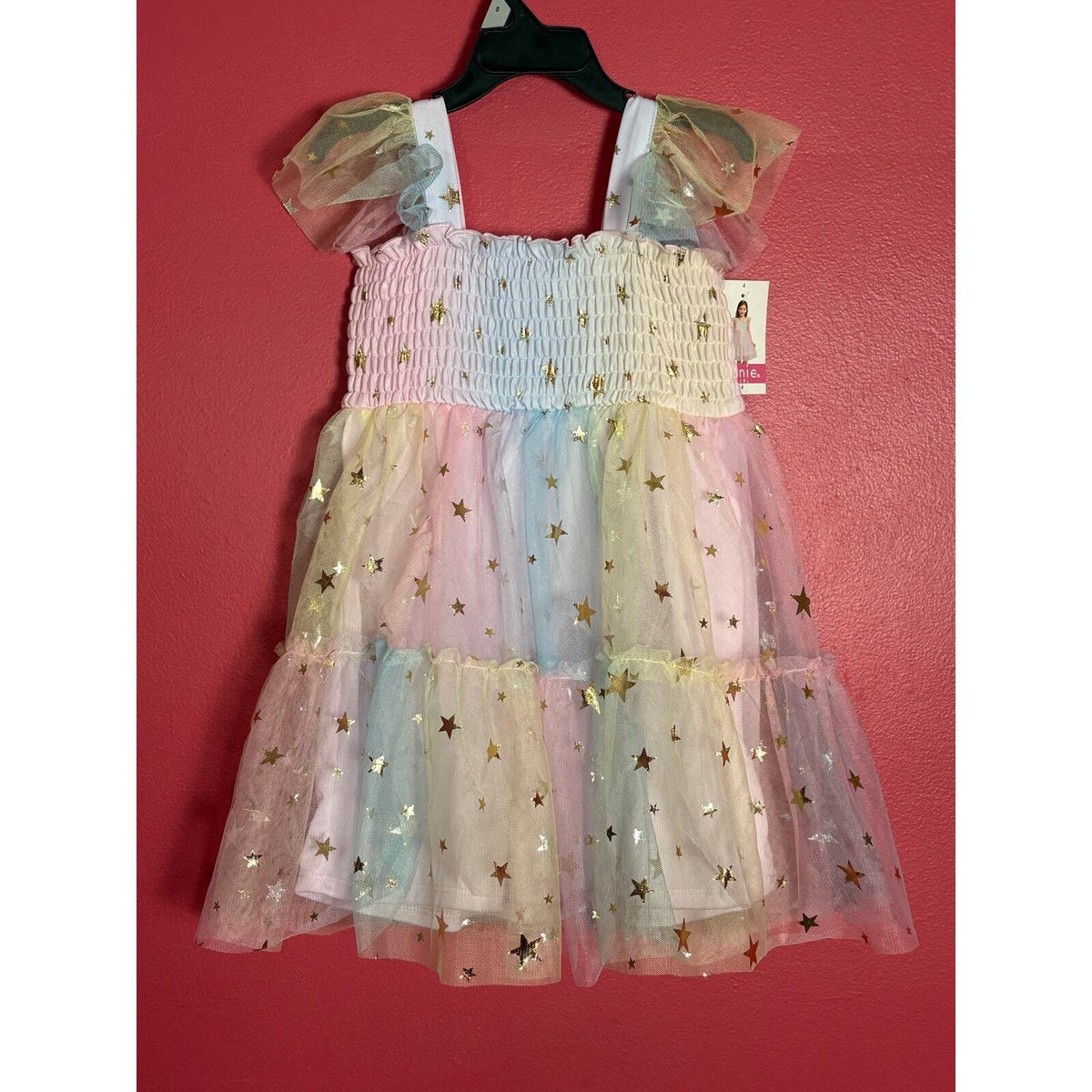 Zunie Girl Size 4 Rainbow Tulle Dress Gold Stars Pastel Party Princess NWT — photo 3