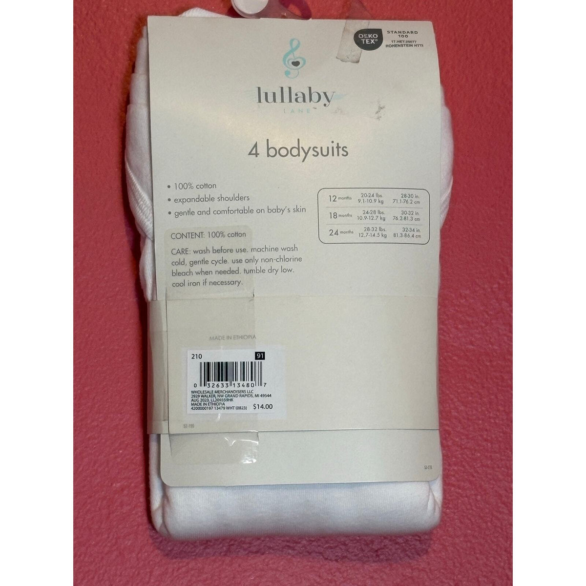 Lullaby Lane Baby Bodysuits 18 Months White 4 Pack 100% Cotton New — photo 3
