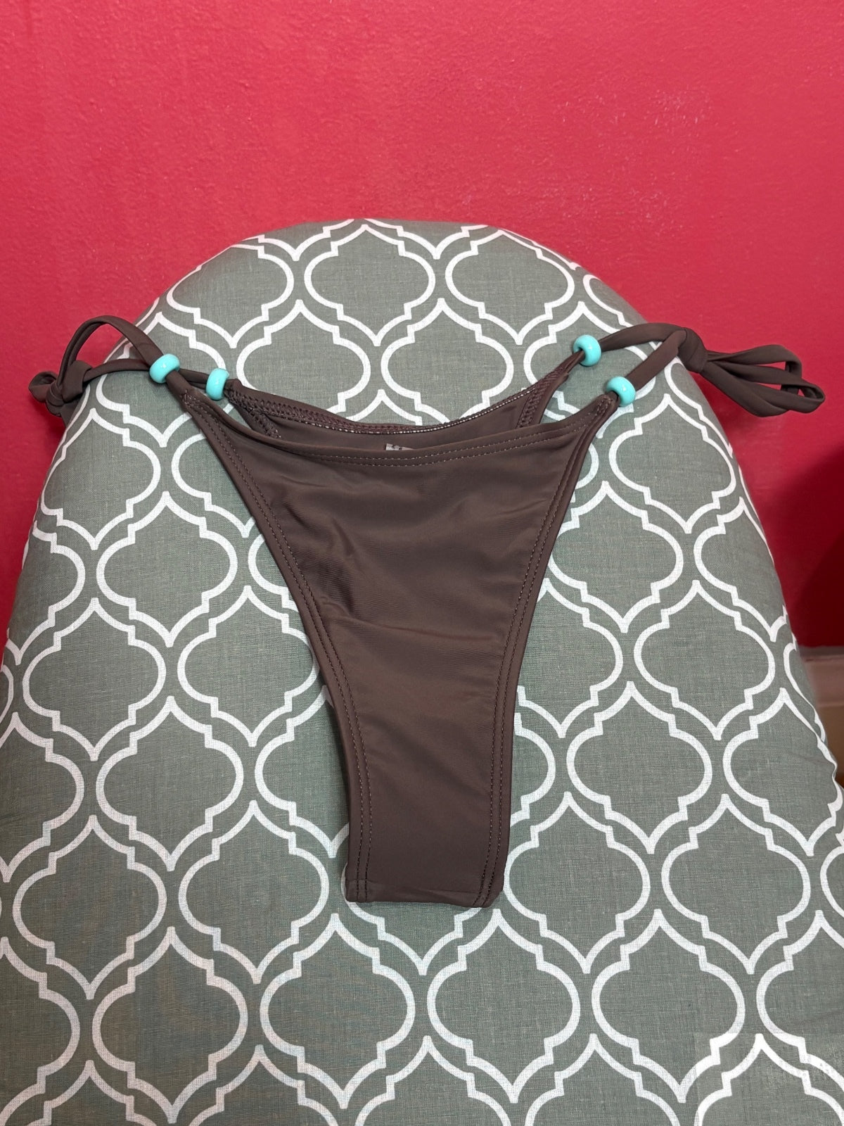 Brown Turquoise Beaded String Bikini Set Women’s XS Triangle Tie Side Swimwear — photo 5