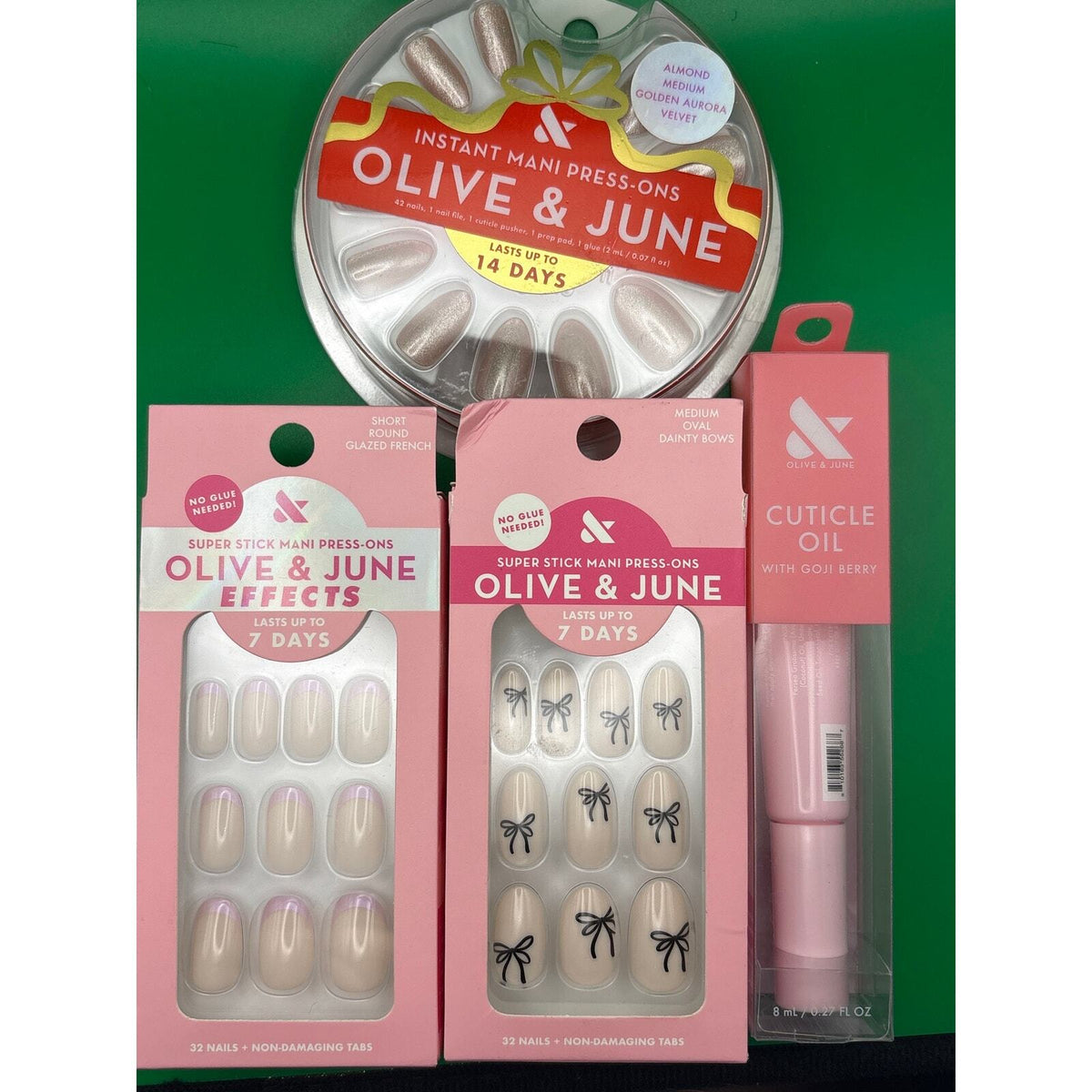Olive & June Nail Bundle Press-On Nails & Cuticle Oil 4 Piece Set New — photo 1