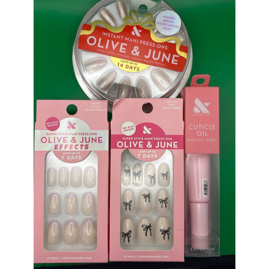 Olive & June Nail Bundle Press-On Nails & Cuticle Oil 4 Piece Set New — photo 1