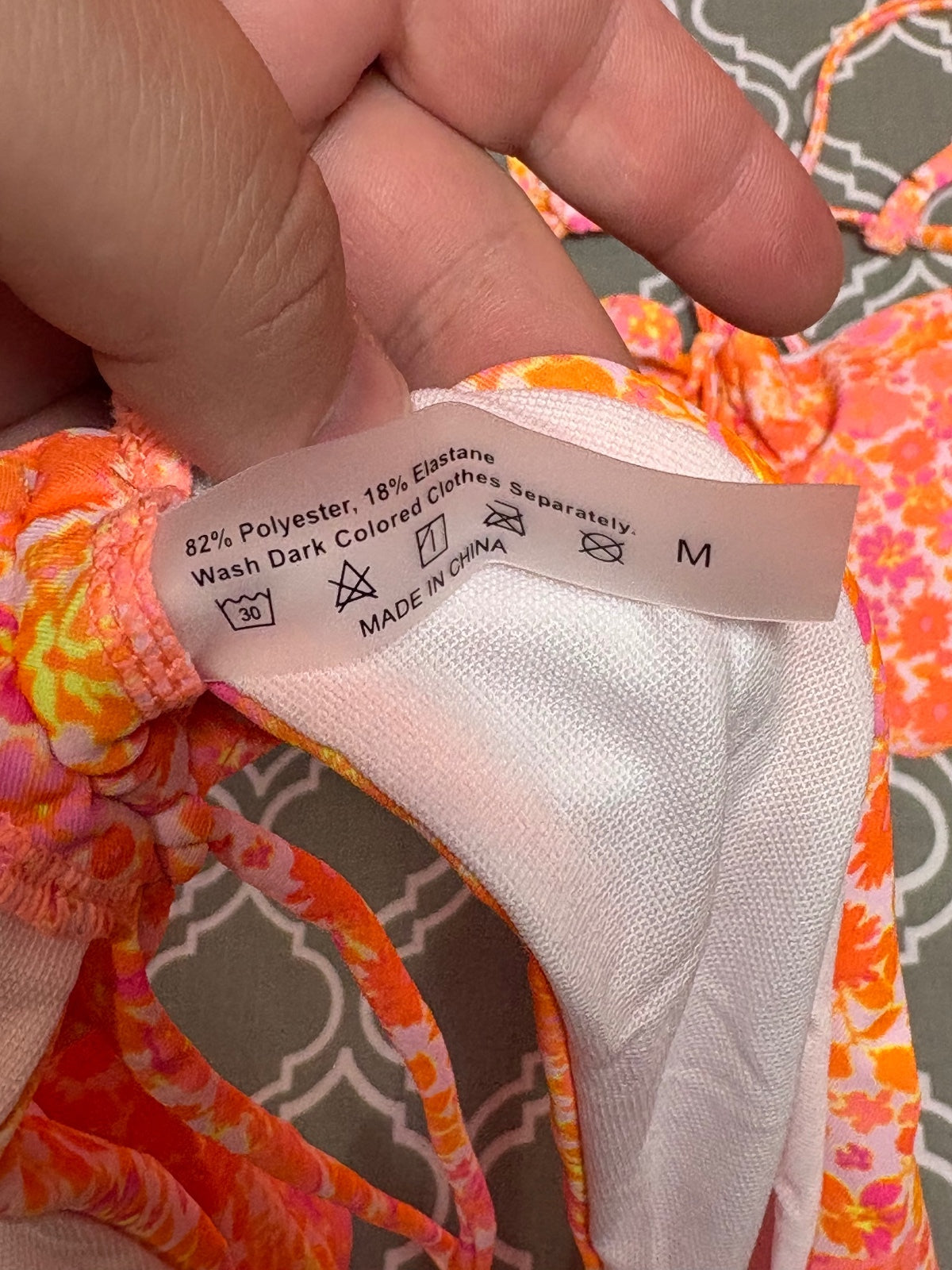 SHEIN Swim Women’s M Orange Pink Floral 2 Piece Bikini Shell Charm Tie NWT — photo 7