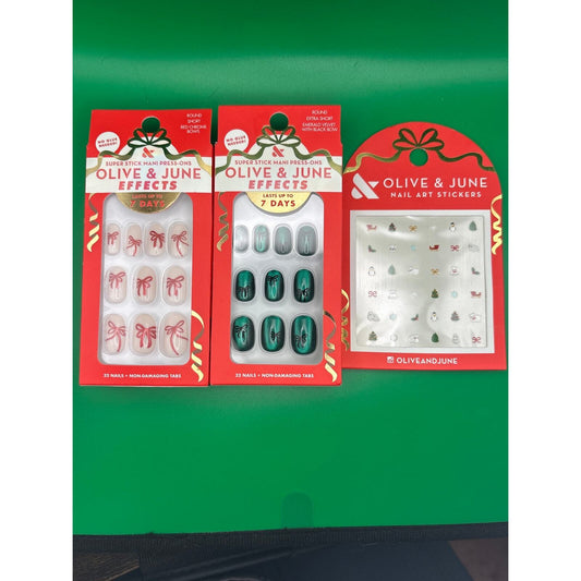 Olive & June Holiday Press On Nails Nail Art Stickers 3 Piece Bundle New — photo 1