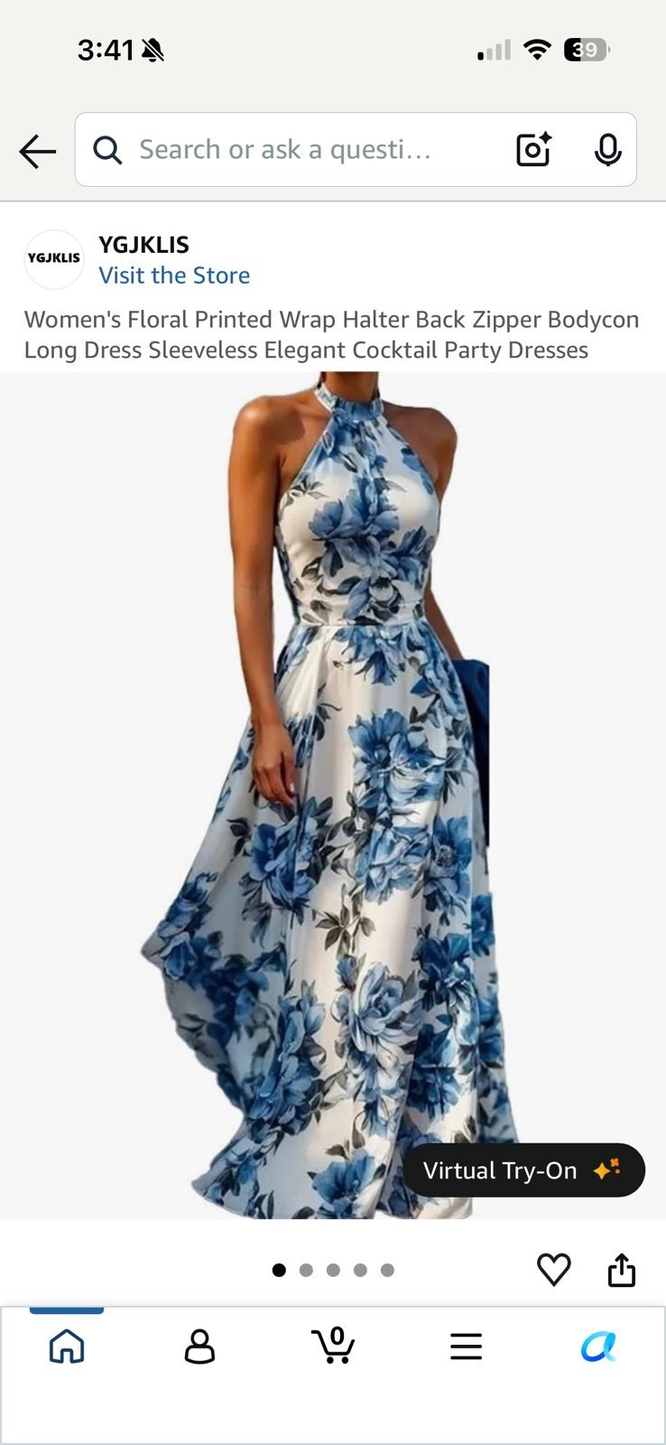 YGJKLIS Women's Floral Printed Wrap Halter Back Bodycon Long Dress Sleeve — photo 1