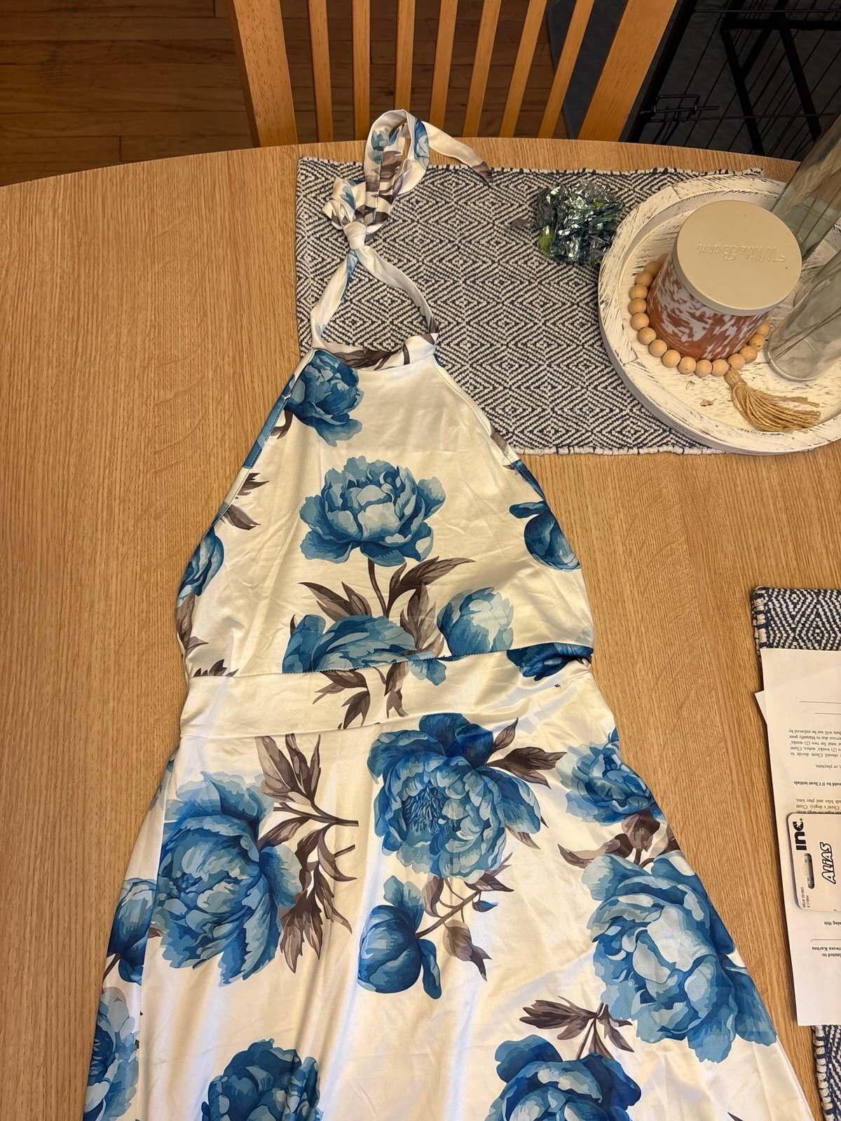 YGJKLIS Women's Floral Printed Wrap Halter Back Bodycon Long Dress Sleeve — photo 2