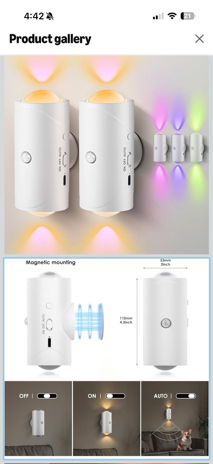 LED Motion Sensor Night Light, 7 Colors Rechargeable Battery Stair Light 2PACK — photo 12
